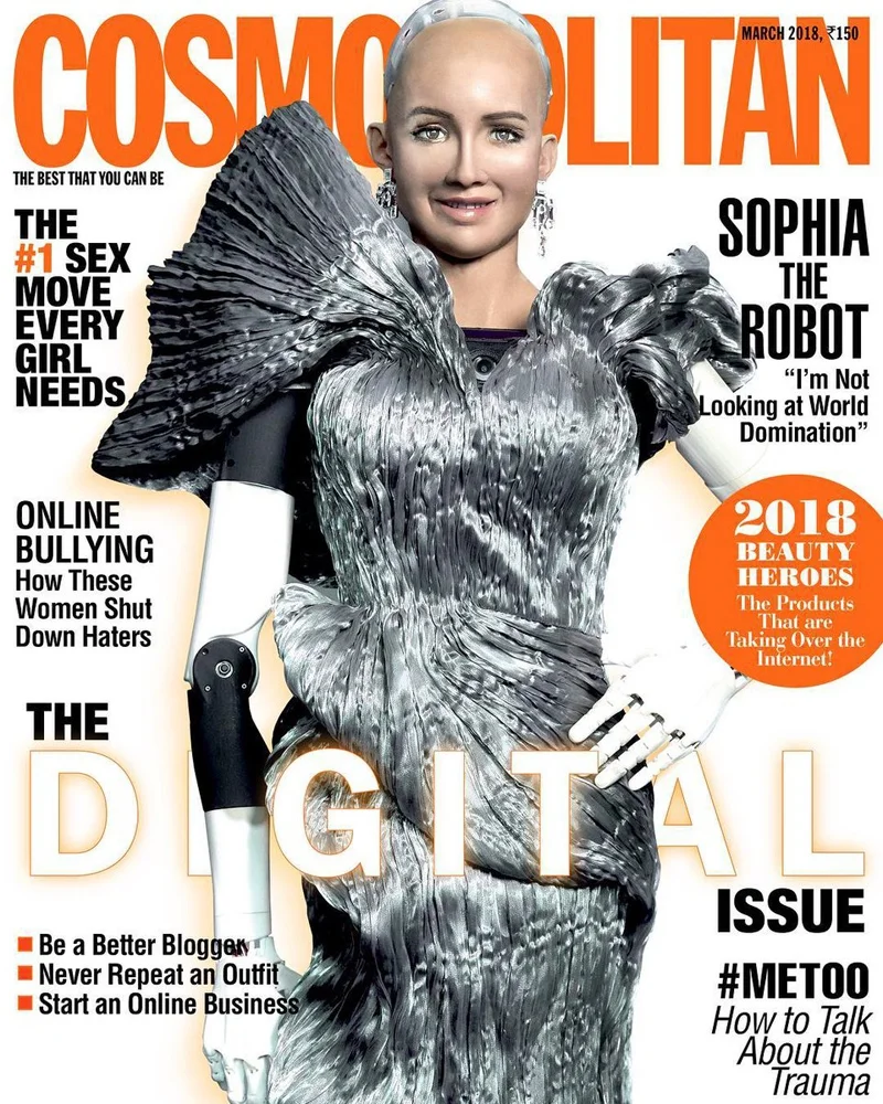 Прогрес в дії: робот Софія стала головною героїнею березневого номеру Cosmopolitan - фото 378212