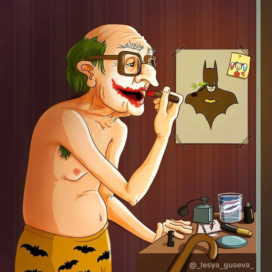 Как бы выглядели супергерои на пенсии - смешные иллюстрации, которые вас очень порадуют - фото 389596