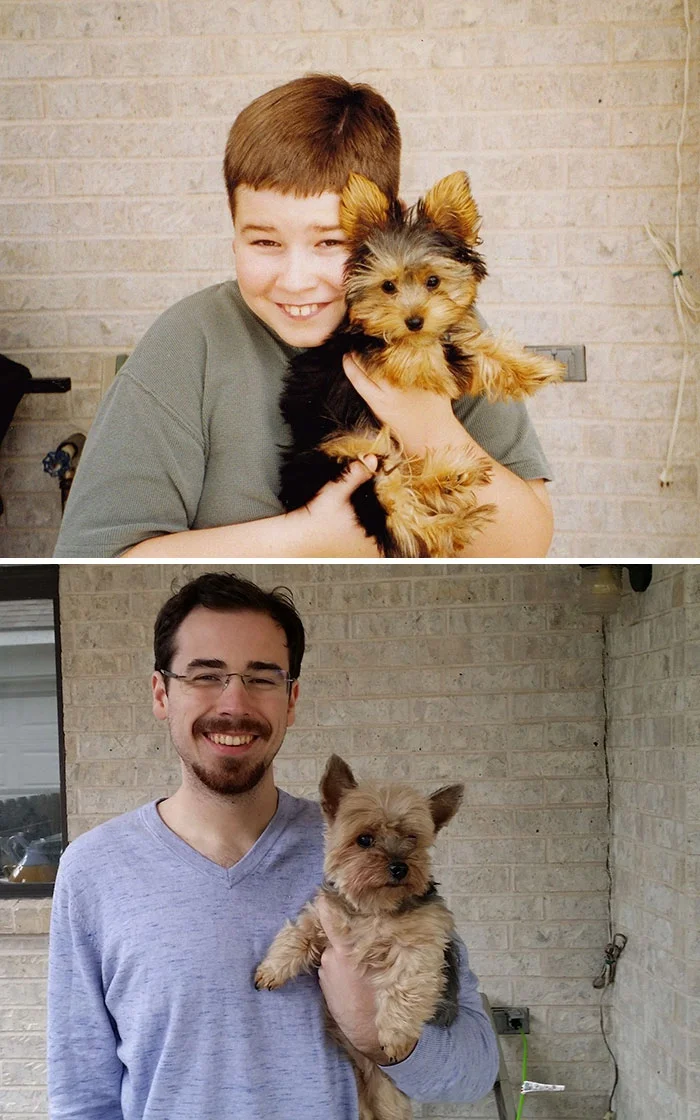 Тоді і зараз: люди показали зворушливі фото, як дорослішали зі своїми собаками - фото 388998