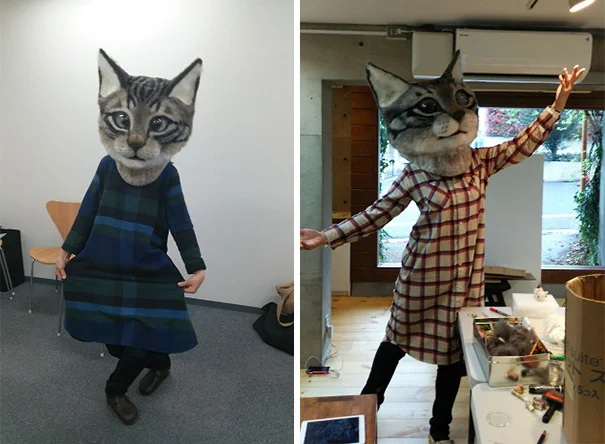 Японці придумали новий тренд і тепер носять гігантські котячі голови з шерсті - фото 393904
