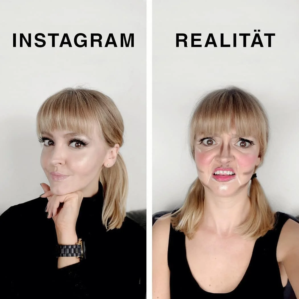 Женщина смешно показывает, что идеальные фото в Instagram далеки от реальности - фото 401250