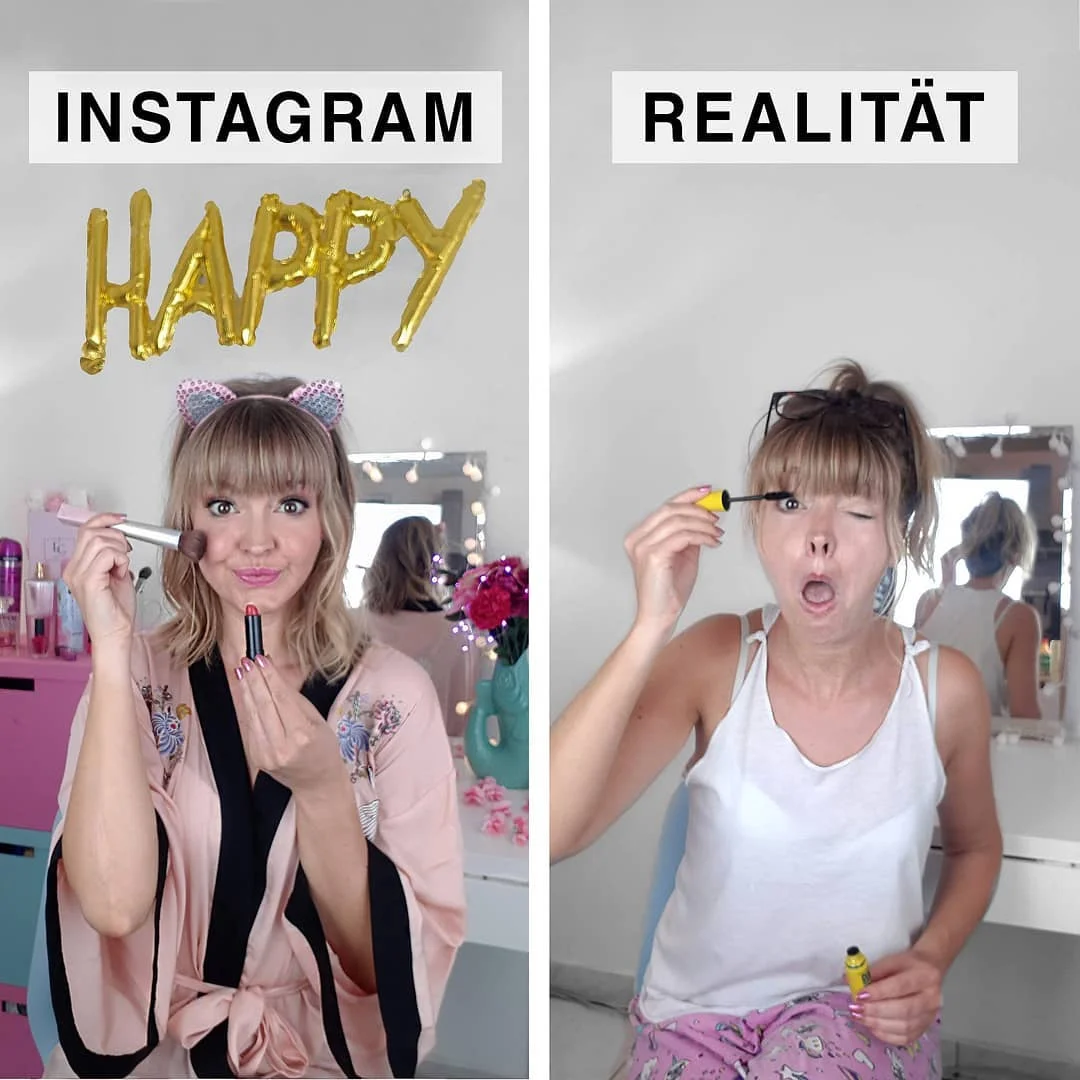 Женщина смешно показывает, что идеальные фото в Instagram далеки от реальности - фото 401256
