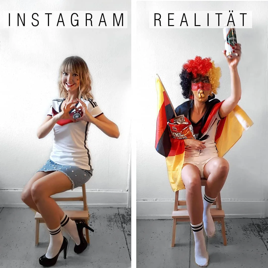 Женщина смешно показывает, что идеальные фото в Instagram далеки от реальности - фото 401259