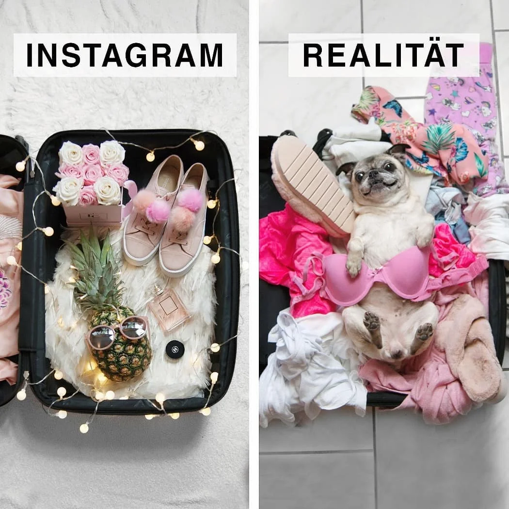Женщина смешно показывает, что идеальные фото в Instagram далеки от реальности - фото 401266