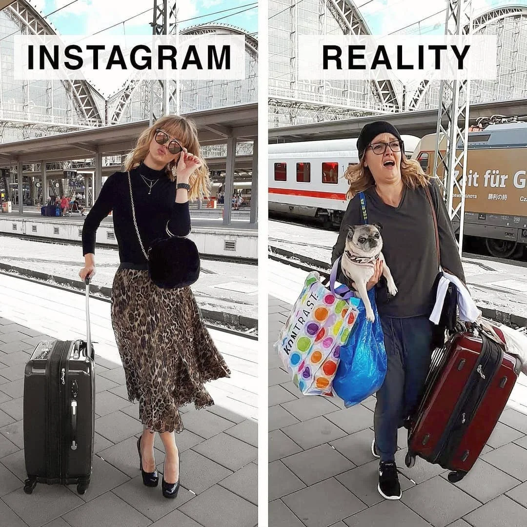 Женщина смешно показывает, что идеальные фото в Instagram далеки от реальности - фото 401272