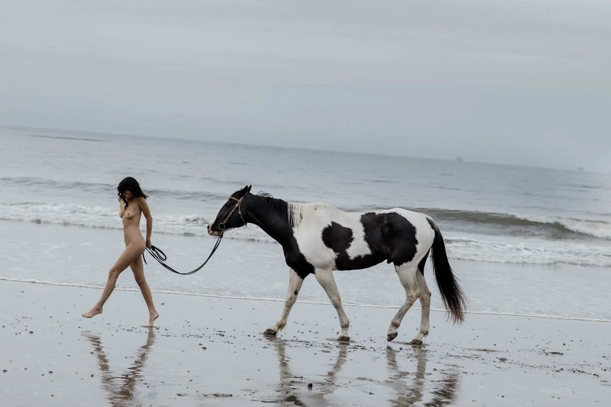 Совсем голая Кендалл Дженнер залезла на лошадь и обвалялась в песке в эротической съемке - фото 403085
