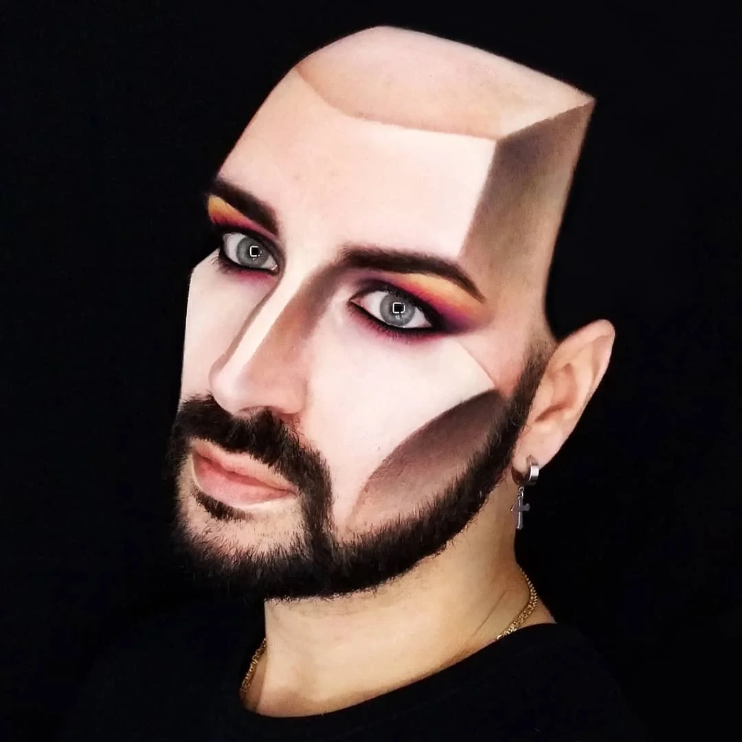 Мужчина делает нереальный макияж, который похож на оптическую иллюзию - фото 427336