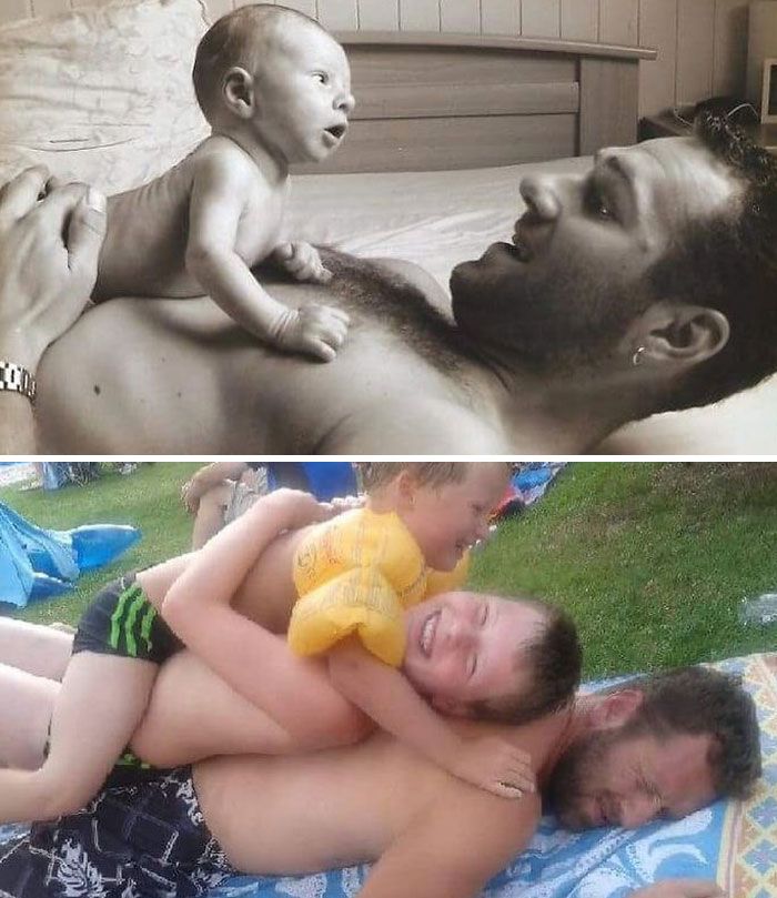 Тогда и сейчас: новоиспеченные родители доказывают, что появление малыша - смешное событие - фото 447620
