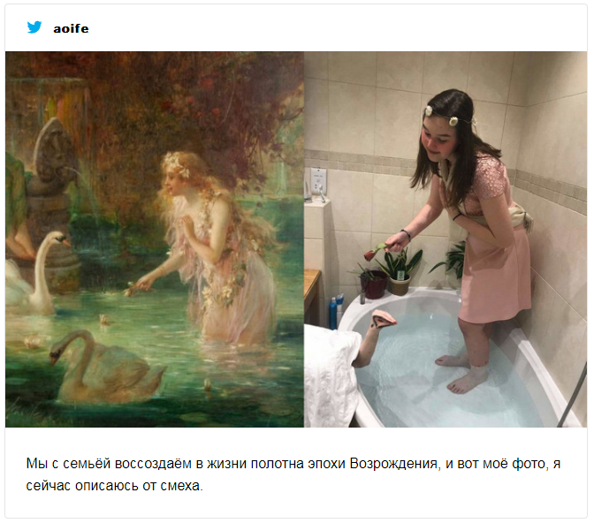 Люди запустили челлендж, в котором повторяют образы из известных картин – выглядит смешно - фото 473202