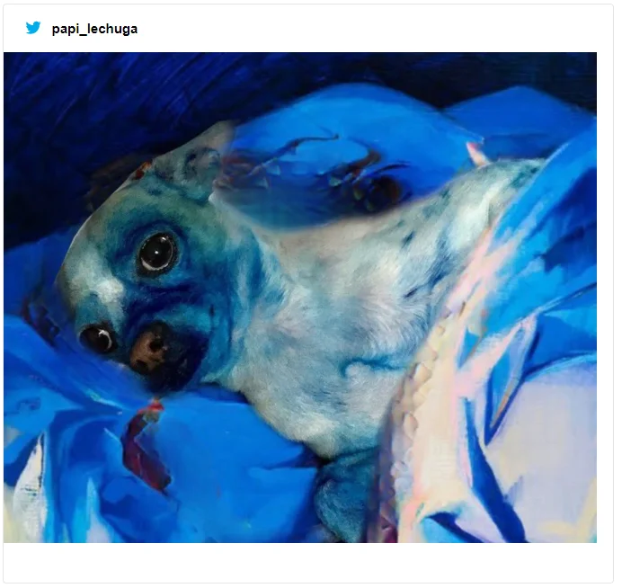 Пес испачкался в синей краске и стал живым произведением искусства – мемы не остановить - фото 492429