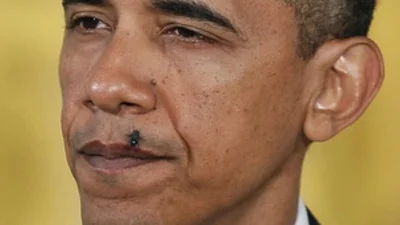 Во время выступления в Белом доме Обаме на лицо села муха