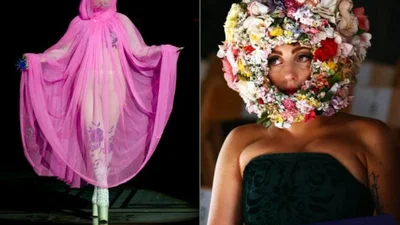 Lady Gaga вышла на подиум в шлеме из цветов 