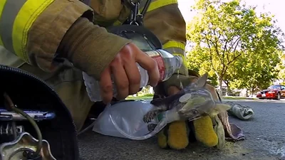 Пожарный спас маленького котенка из горящего дома