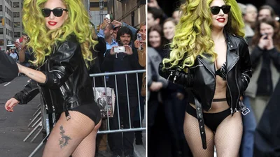Леди Гага прогулялась по Нью-Йорку в одних колготках