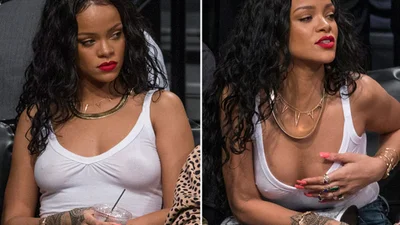 Бесстыжая Рианна засетила голой грудью на баскетболе