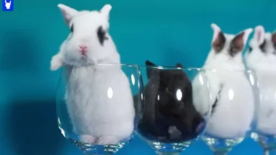 Улетный кролик забавно танцует в стакане