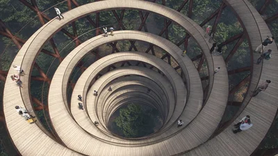 В Дании строится огромный спиральный мост над лесом
