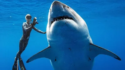 Дайверы сфотографировались с самой большой акулой, и от этих кадров перехватывает дыхание
