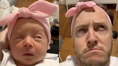Відео дня: тато підірвав мережу пародіями на "молочне похмілля" новонародженої доньки