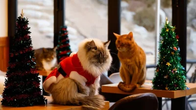 Котяче кафе у Сеулі вбрало котиків у милих маленьких Санта-Клаусів