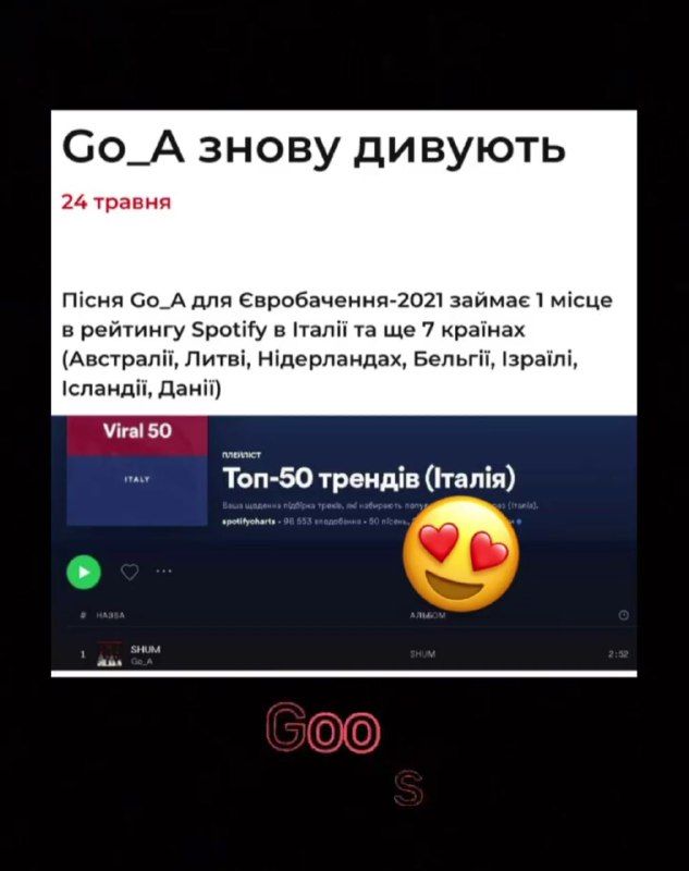 Пісня 'Шум' гурту Go_A стала найпопулярнішим хітом в Італії - 515506 Пісня 'Шум' гурту Go_A стала найпопулярнішим хітом в Італії - фото 515506