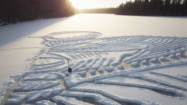 Чоловік малює тварин на засніженому озері – виглядає дуже видовищно - фото 533628