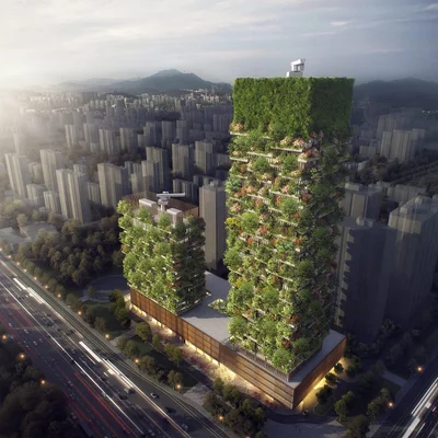 В Китае построили небоскребы, на стенах которых растет настоящий лес - фото 537547