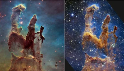 Джеймс Вэбб поделился новыми фото – причудливыми снимками Столпов творения во Вселенной - фото 550009
