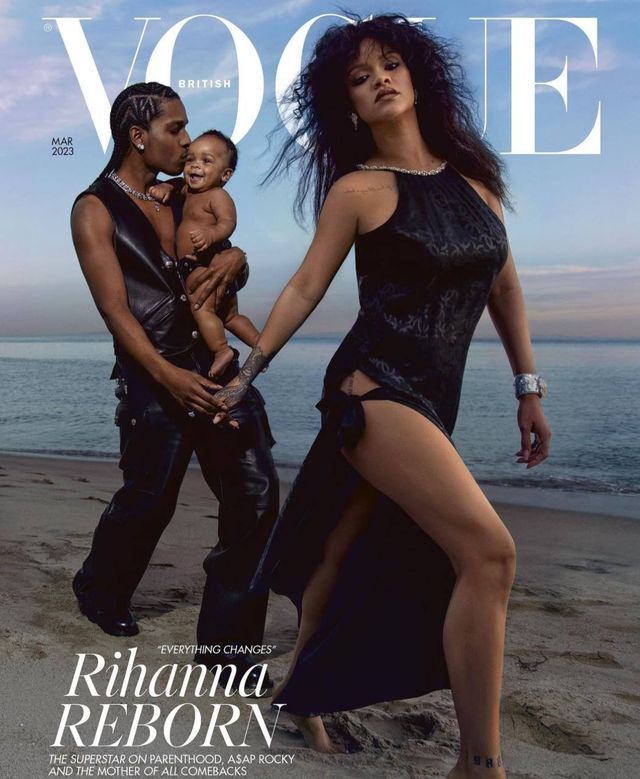Семейная фотосессия: беременная Рианна с сыном и любимым ASAP Rocky на обложке Vogue - фото 553778