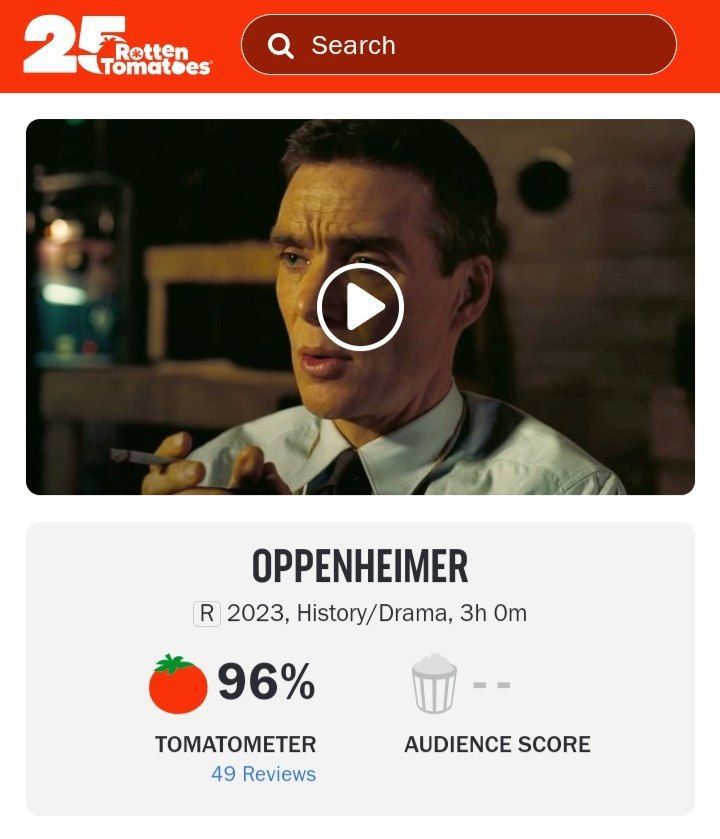 Перші оцінки критиків на фільм 'Оппенгеймер'. Rotten Tomatoes - вебсайт, на якому збирають огляди, інформацію та новини кінематографу - 565141 Перші оцінки критиків на фільм 'Оппенгеймер'. Rotten Tomatoes - вебсайт, на якому збирають огляди, інформацію та новини кінематографу - фото 565141
