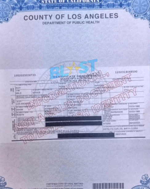 Ріанна дала другому сину дуже незвичне ім'я: ось свідоцтво про народження - 573337 Ріанна дала другому сину дуже незвичне ім'я: ось свідоцтво про народження - фото 573337