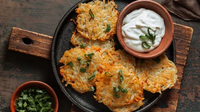 Не только деруны: готовим золотистые картофельные оладьи с ветчиной