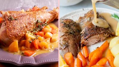 Вкуснее, чем у соседки: рецепт голеней индейки в белом соусе с овощами