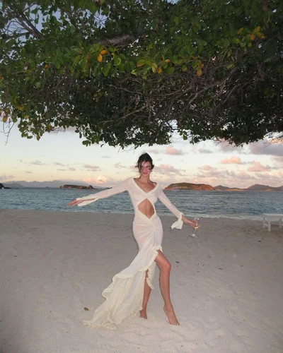 Пустунка Кендалл Дженнер засвітила голі груди в прозорій сукні на пляжі - фото 590821