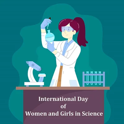 Открытка с Днем женщин и девушек в науке на английском  - фото 597180