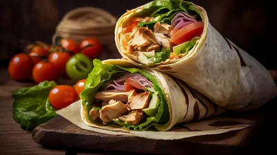 Домашняя шаурма с курицей – очень вкусный перекус, который можно есть "на ходу"