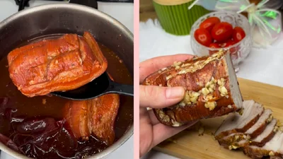 Золотистая "копченая" грудинка на Пасху: от этой вкуснятины не останется и кусочка