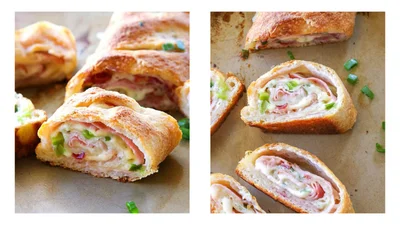 Пицца-рулет – быстрый завтрак из слоеного теста