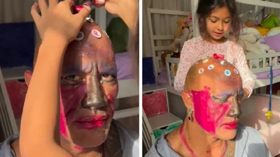 Доньки Двейна Джонсона вчергове зробили йому стильний макіяж та "зачіску" – кумедне відео