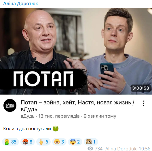 Даша Астаф'єва, Jerry Heil та інші артисти відреагували на інтерв'ю Потапа у росіянина Дудя - фото 686011