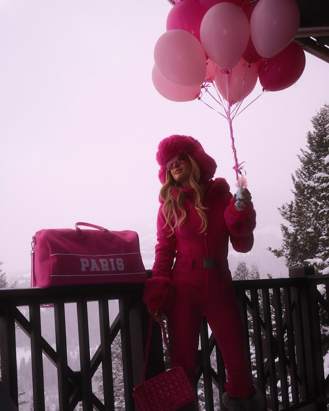 Barbie vibe: Пэрис Хилтон в очередной раз доказала, что она королева моды – фото розовой сказки в заснеженных горах - фото 689514