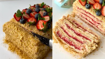 Лінивий кокосово-малиновий торт "Наполеон", який точно вийде у кожного