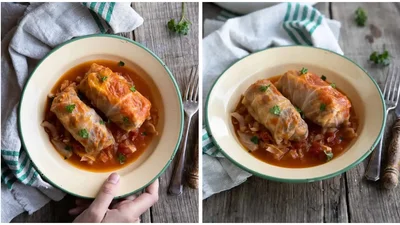 Голубці без м'яса – з грибами та томатним соусом