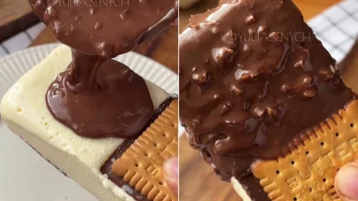 Превзойдет все ожидания: домашнее натуральное мороженое в печенье и с шоколадом из 2 ингредиентов