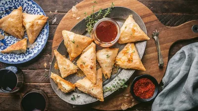 Треугольнички с сыром и зеленью – максимально простой перекус из готового теста