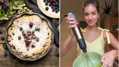 Готовим на выбор: клафути с черной смородиной и черникой и шоколадный с персиками от Саши Кучеренко