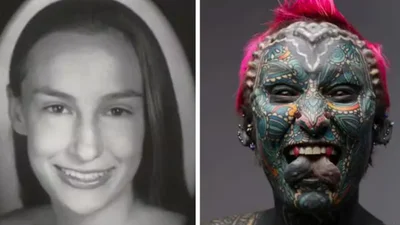 99,98% тела этой женщины покрыто татуировками - впечатляющий мировой рекорд, в который трудно поверить