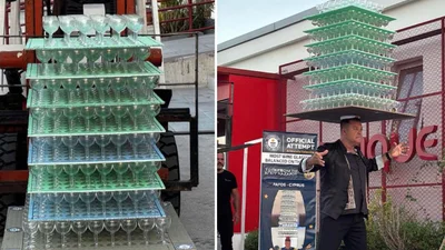 Неймовірне уміння: 64-річний грек зумів втримати на голові більше 500 келихів для вина