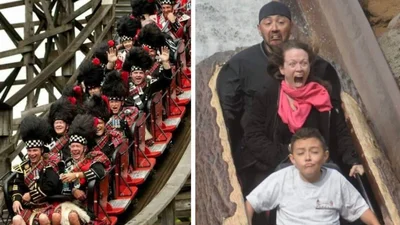 Очень страшно и невероятно смешно: забавные кадры, пойманные во время катания на американских горках