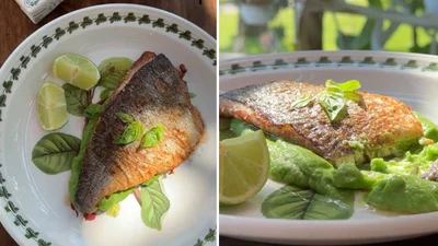 Идеально для романтического свидания: жареное филе дорадо с ароматным пюре брокколи и базилика